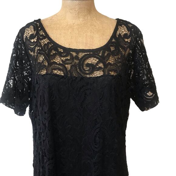 Lane Bryant Black Lace Dress Size 14/16 Stretch Flowy Witchy Boho Midi Length - Picture 3 of 7